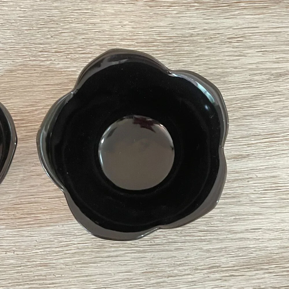 Pier 1 Dishes Bowls Set of 2 Black Flower Shape Ceramic Porcelain